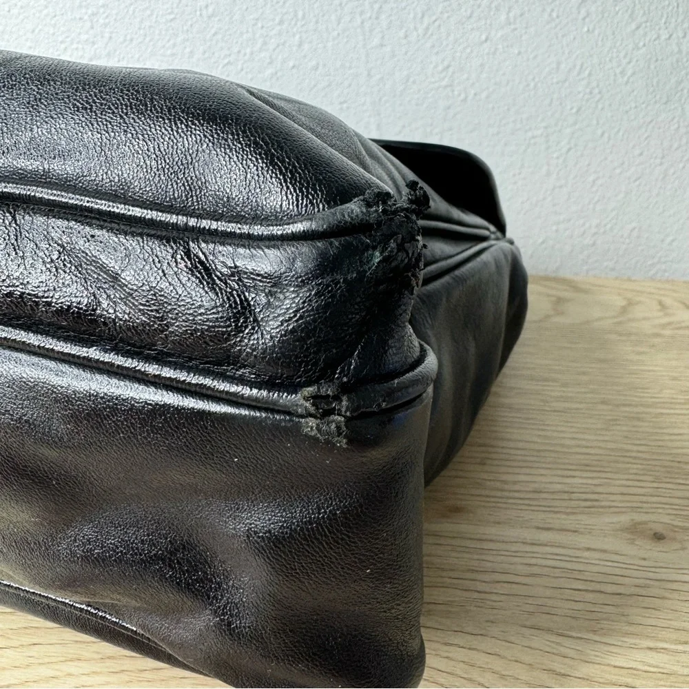 Arezzo Black‎ Leather Briefcase Laptop Bag Damaged Corner See Pics Made in Italy